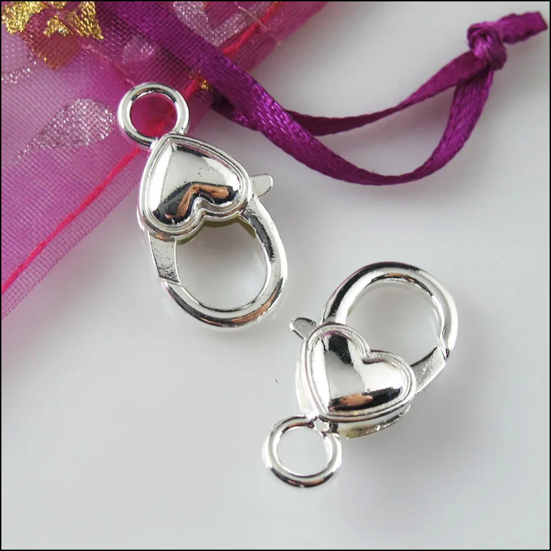 

New 5Pcs Smooth Heart Lobster Clasps Connectors Silver Plated 14x27mm