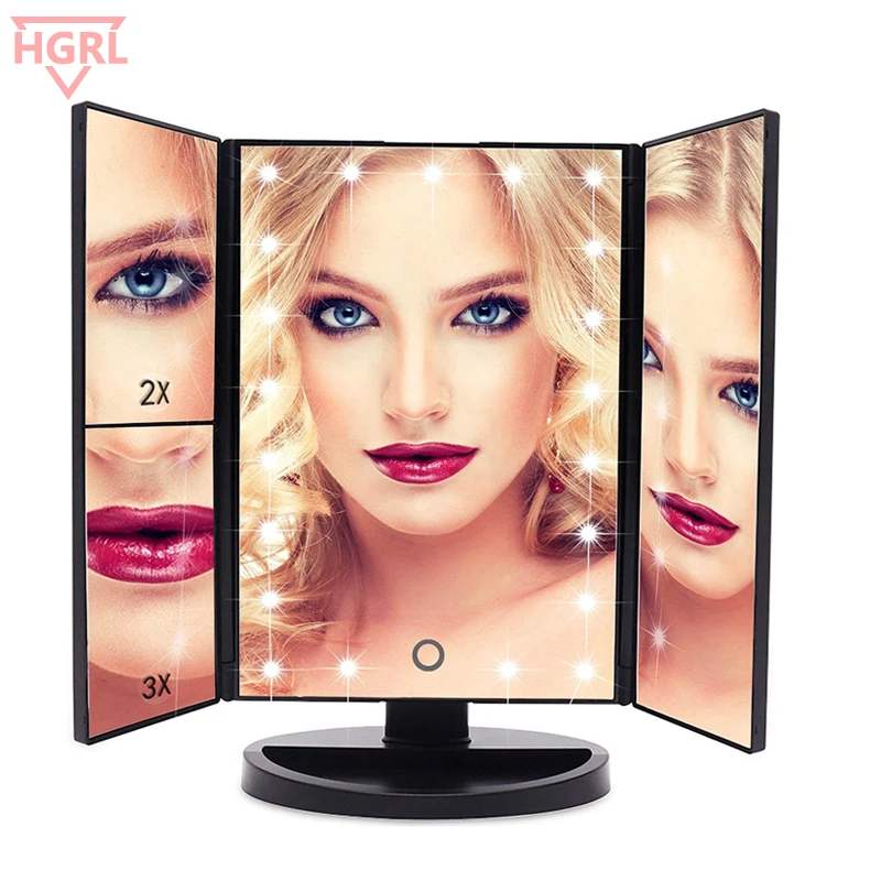 Профессиональный светодиодный Сенсорный экран зеркало для макияжа 22 светодиодный 1X/2X/3X/10X увеличительные зеркала Vanity 3 складной
