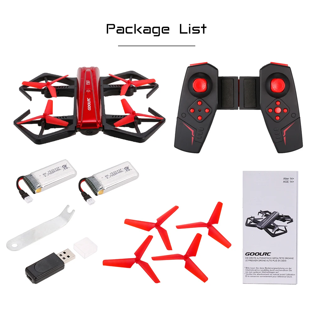 

GoolRC T33 RC Drone with Camera WIFI FPV 720P HD Foldable Pocket Selfie Mini Drone with Extra Battery Professional Drone Quad