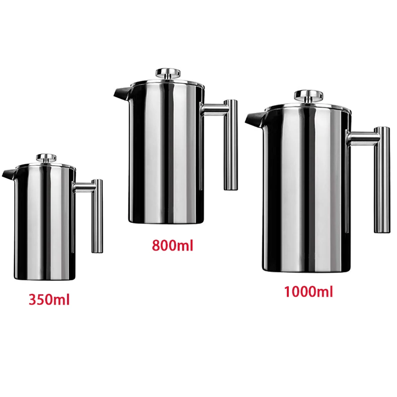 French Press Double-Wall Stainless Steel Mirror Finish CoffeeTea Maker Double-Screen System 100% No Coffee Grounds Guarantee, Stainless Steel, Rust-Free Dishwasher Safe Biolomix (1)