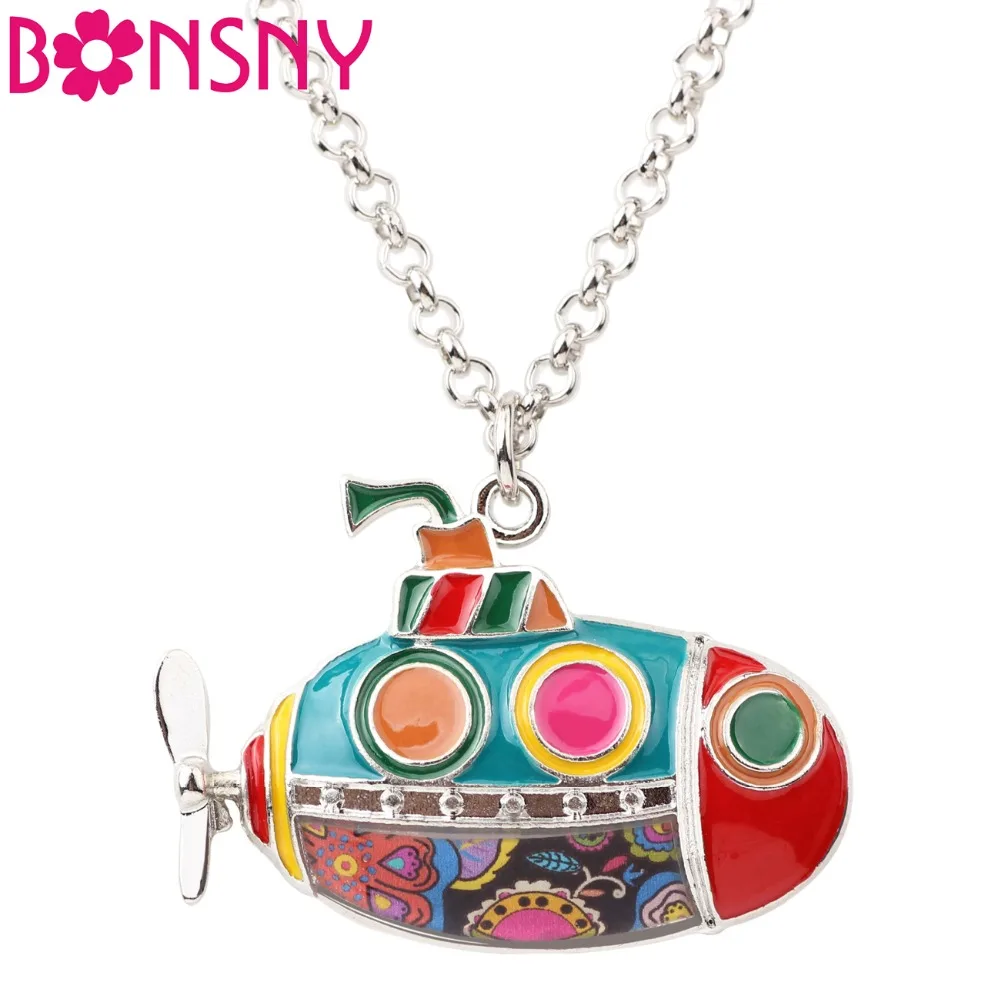 Bonsny Statement Alloy Enamel Submarine Necklace Pendant Chain Choker Unique Ocean Collection Jewelry For Women Girls Gift Party | Украшения