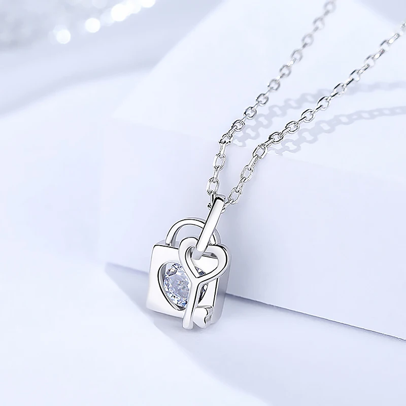 Sinya Sterling silver heart lock and key pendant necklace with sparkly  CZ Cubic zirconia