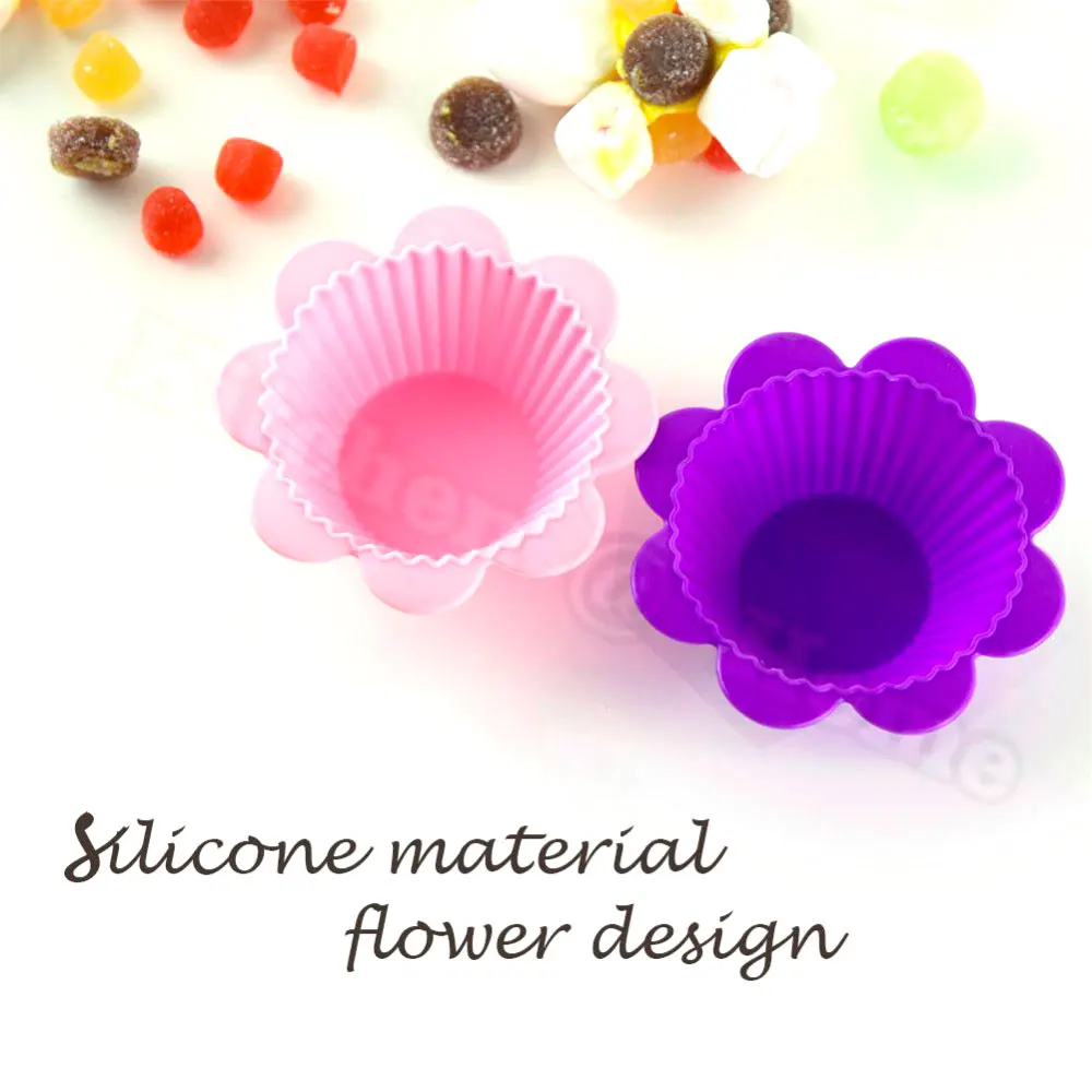 Silicone Flower Cupcake Moulds Reusable Cake Muffin Baking Cup Molds