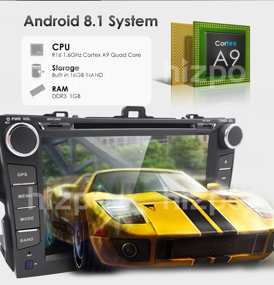 Best Hizpo 8 inch Car Stereo GPS For Toyota corolla 2008 2007 2009 2010 2011 Multimedia head unit navi Wifi Steering wheel control 4g 4