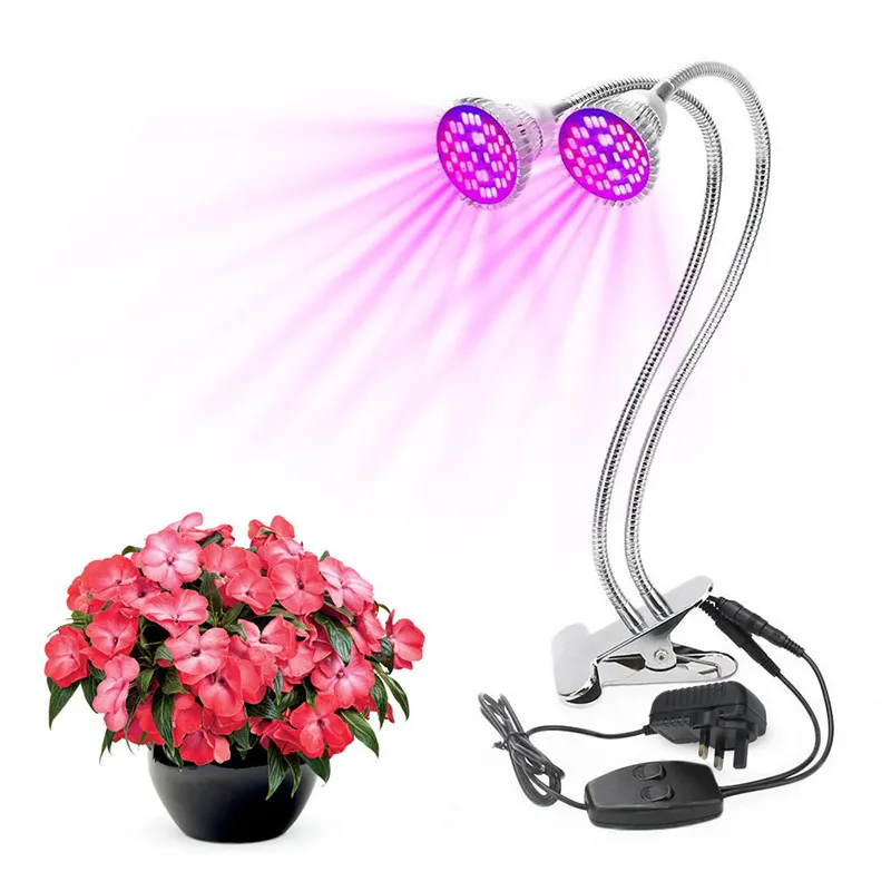 

Newest 60W 2000LM Dual Head LED Grow Lamp Light Desk Clip Flexible Gooseneck Full Spectrum for Indoor Plants US/EU/UK/AU Plug--