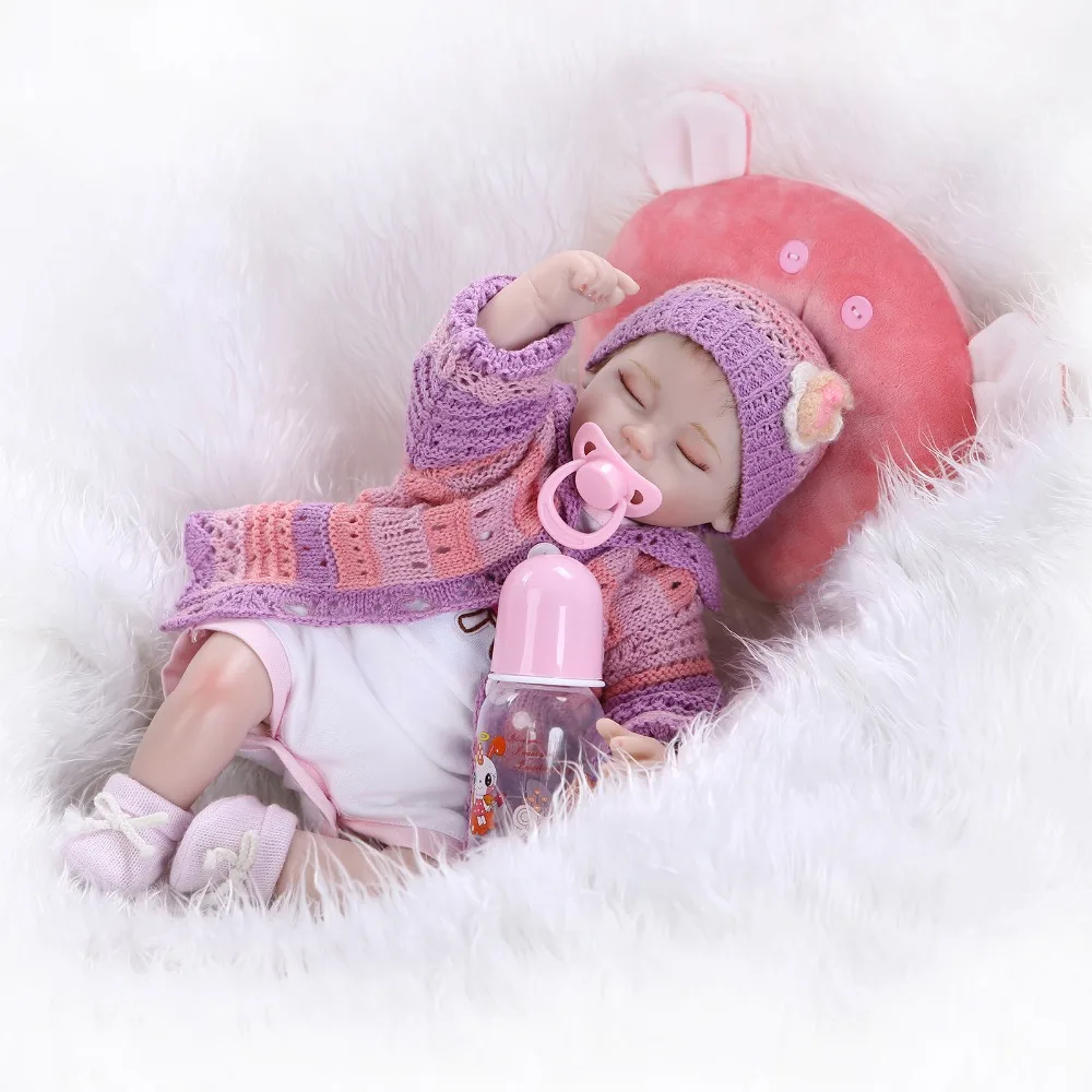 

17inches lifelike soft cotton body close eyes doll Silkworm reborn baby soft silicone vinyl real touch doll lovely newborn baby