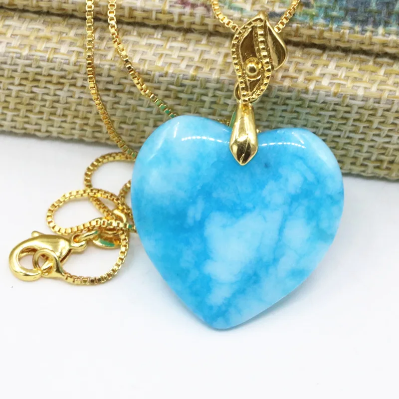 Женское колье из халцедона с подвеской 25 мм|pendant stainless|heart shape pendantnatural stone heart pendant |
