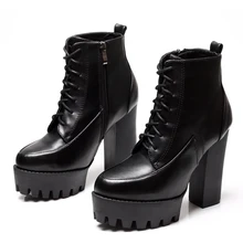 Women Boots Thick Platform Black Square High Heels Round Toe Ankle Boots Genuine Leather Ladies Motorcycle Boots Shoes CH-B0002 цена Women Boots Thick Platform Black Square High Heels Round Toe Ankle Boots Genuine Leather Ladies Motorcycle Boots Shoes CH-B0002 цены онлайн