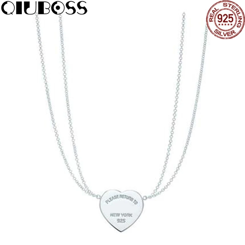 

QIUBOSS TIFF 925 Silver Love Silver Love Pendant Necklace Girls Clavicle Chain Gifts Accessories