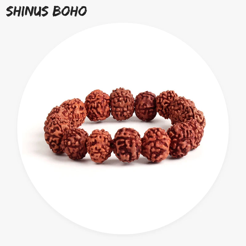 

SHINUSBOHO Vintage 12mm Rudraksha Beads Bracelet & Bangle Elastic Rope Chain Bracelet Handmade Jewelry Puleseira Masculina Gift