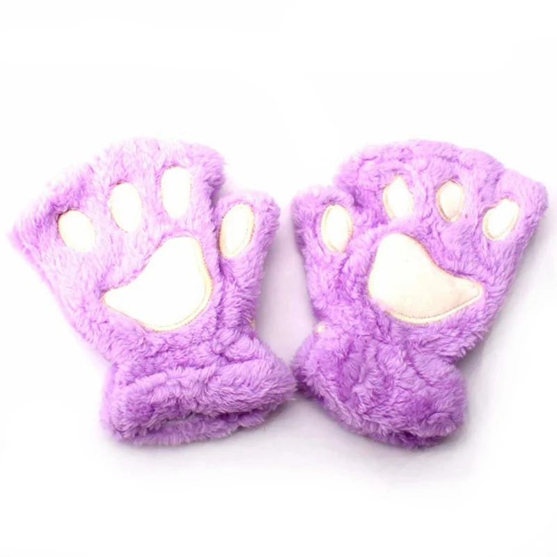 Детские перчатки с милыми лапами, детские зимние толстые теплые перчатки для мальчиков и девочек, плюшевые детские варежки для детей, короткие перчатки с полупальцами
