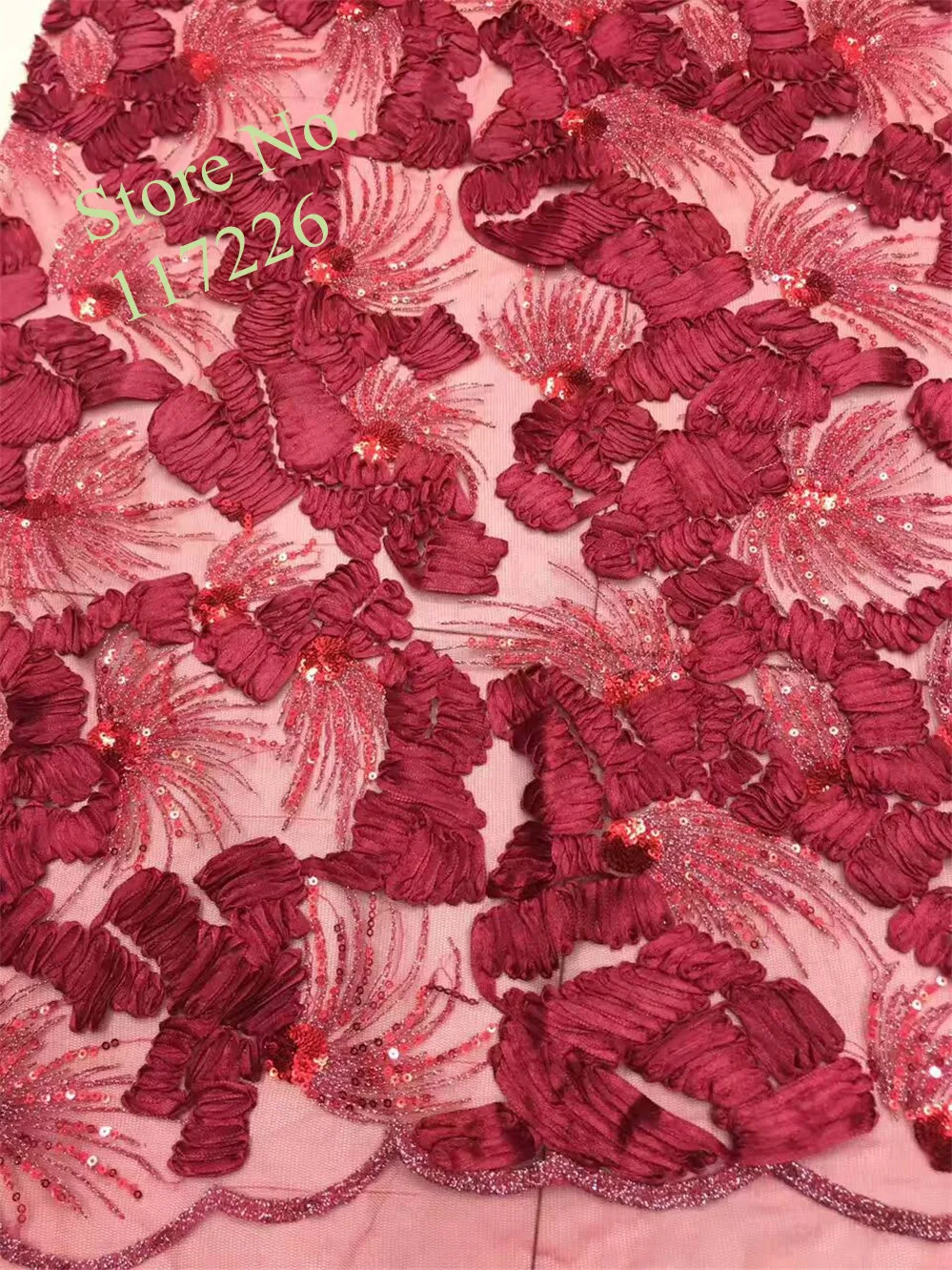 

Red color African Lace Fabric with sequins nice Design Indian Embroidery Guipure Mesh Nat Lace Fabric