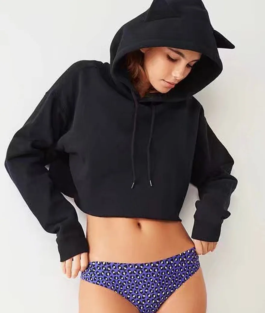 New style brand 2019 early autumn new women's hooded black and white solid color New style brand 2019 early autumn new women's hooded black and white solid color