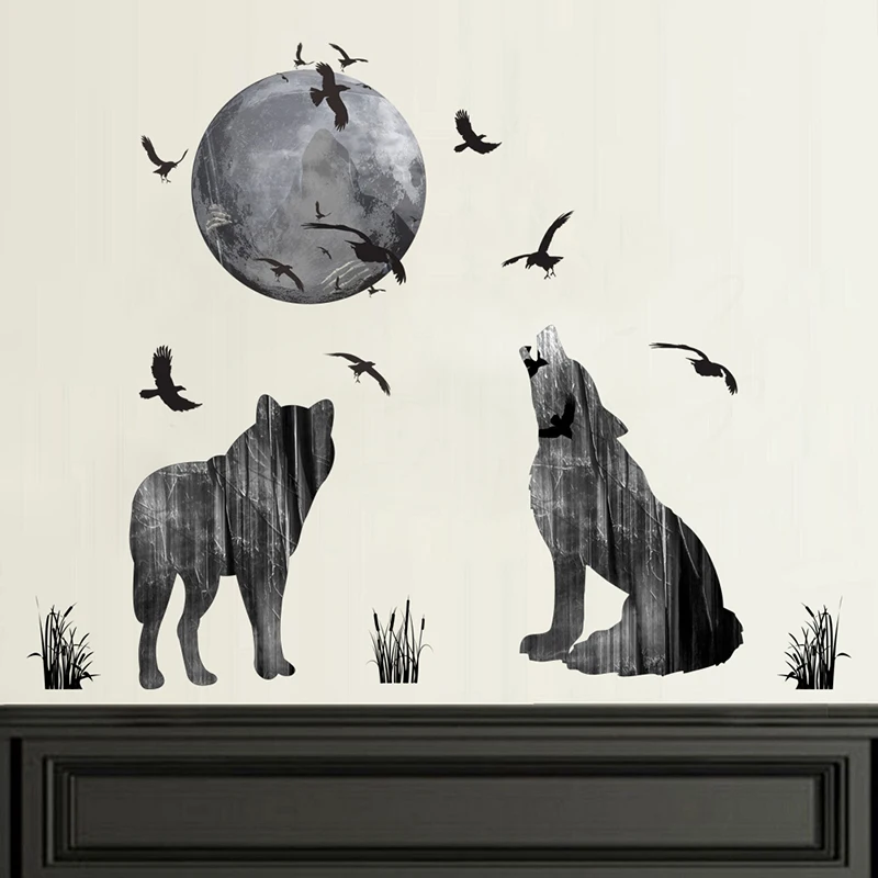 Лес Луна волк птицы декоративные наклейки на стену ПВХ DIY анимальный декор настенные детские комнаты гостиная де