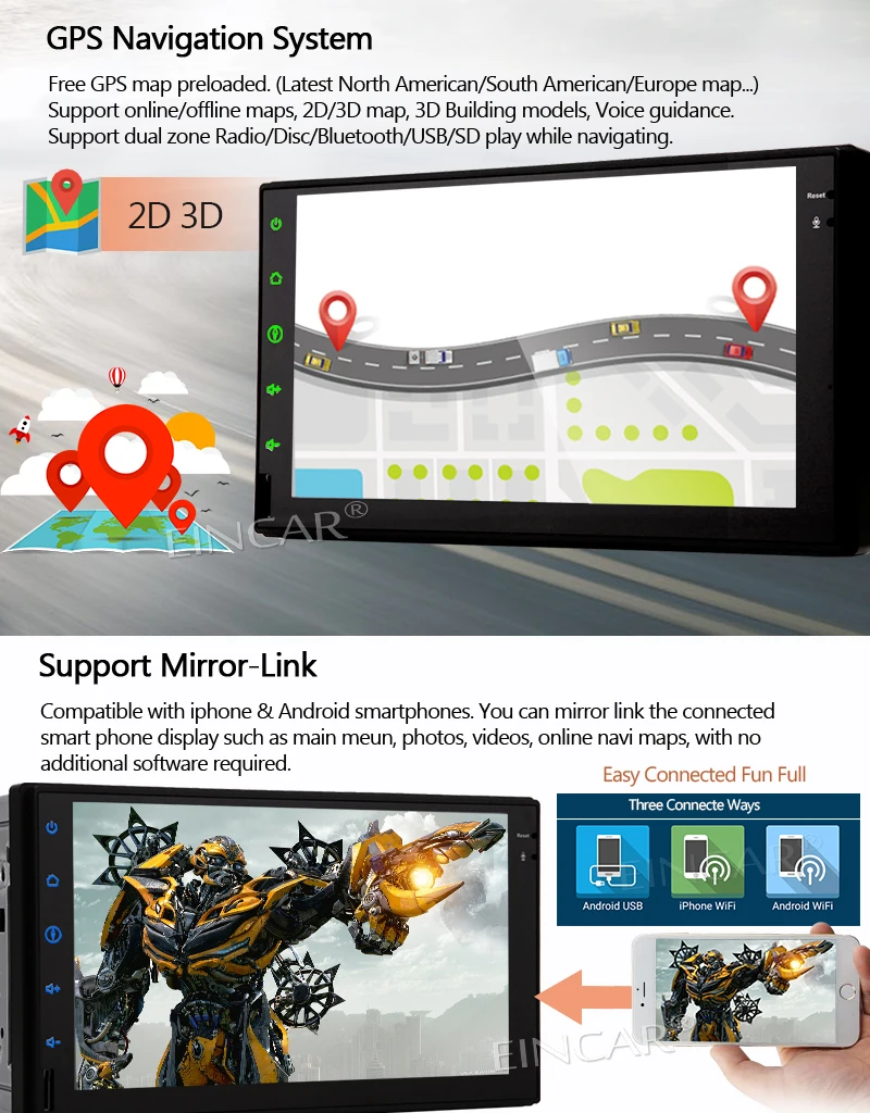 Perfect 7 Inch Head Unit Android 6.0 Car Stereo MP5 Double 2 Din In Dash GPS Navigation Bluetooth Radio Audio System Support USB SD Cam- 2 Perfect 7 Inch Head Unit Android 6.0 Car Stereo MP5 Double 2 Din In Dash GPS Navigation Bluetooth Radio Audio System Support USB SD Cam- 2