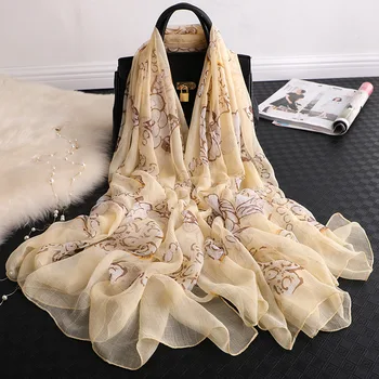 

Elegant Wrinkle Silk Women Scarf Beach Shawls Wraps Foulard Lady Pashmina Scarfs Large Size Thin Scarves 2020 Fashion