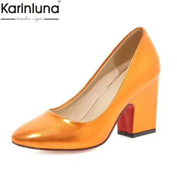 

Karinluna 2019 Brand dropship plus Size 33-43 sexy pointed toe women's Shoes fashion mature square High Heels elegant lady Pumps