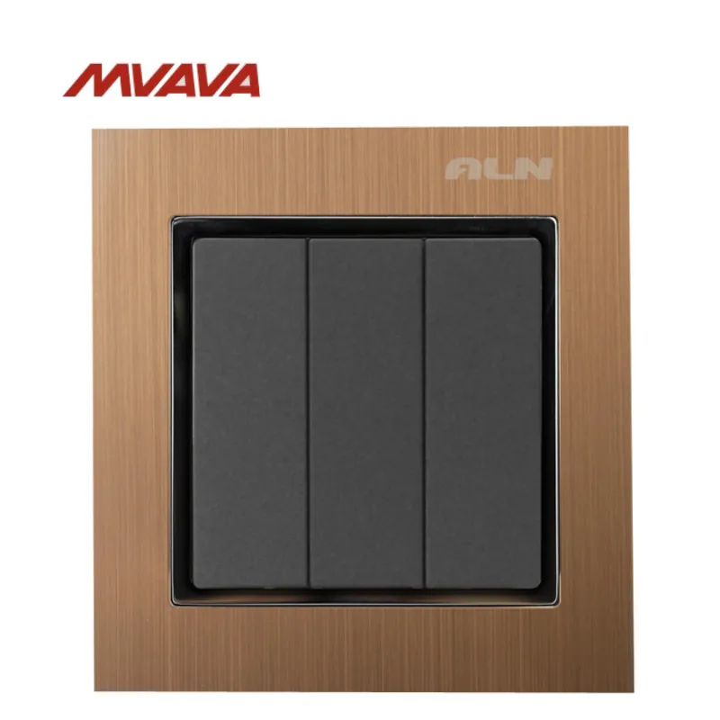 

MVAVA 16A Light Switch 3 Gang 1/ 2 Way Lamp Wall Electrical Push Button EU/UK Standard Metal Light Control AC 220V Free Shipping