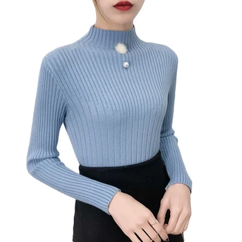 

Autumn Winter Sweater Women Beaded Solid Casual Pullovers Women Long Sleeve Turtleneck Knitted Tops Women Jumper Femme Soft D675