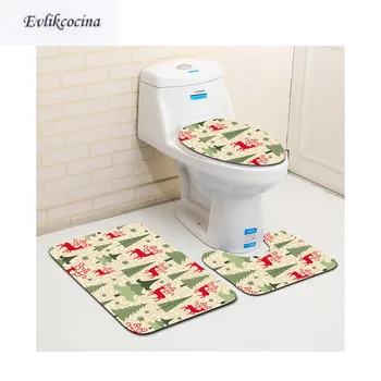 

Free Shipping 3 pcs Christmas Tree Deer Bath Mats Anti Slip Bathroom Mat Set Tapete Banheiro Washable Toilet Rugs Alfombra Bano
