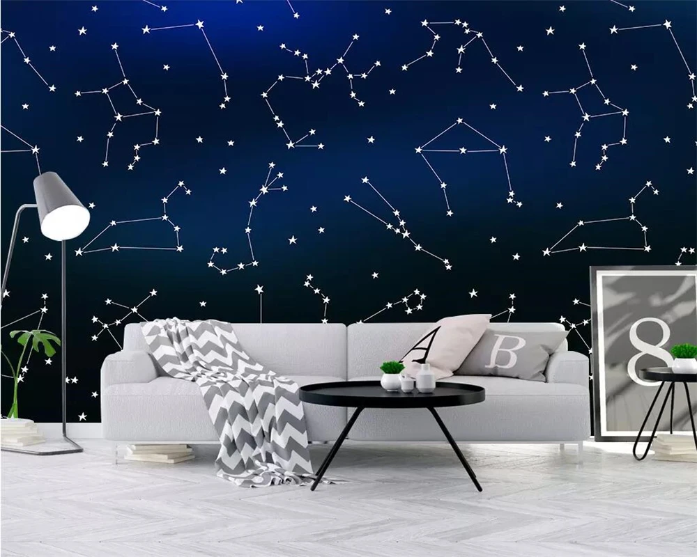 Beibehang Modern minimalist wallpaper geometric starry sky constellation children's bedroom background wall murals 3d wallpaper Beibehang Modern minimalist wallpaper geometric starry sky constellation children's bedroom background wall murals 3d wallpaper