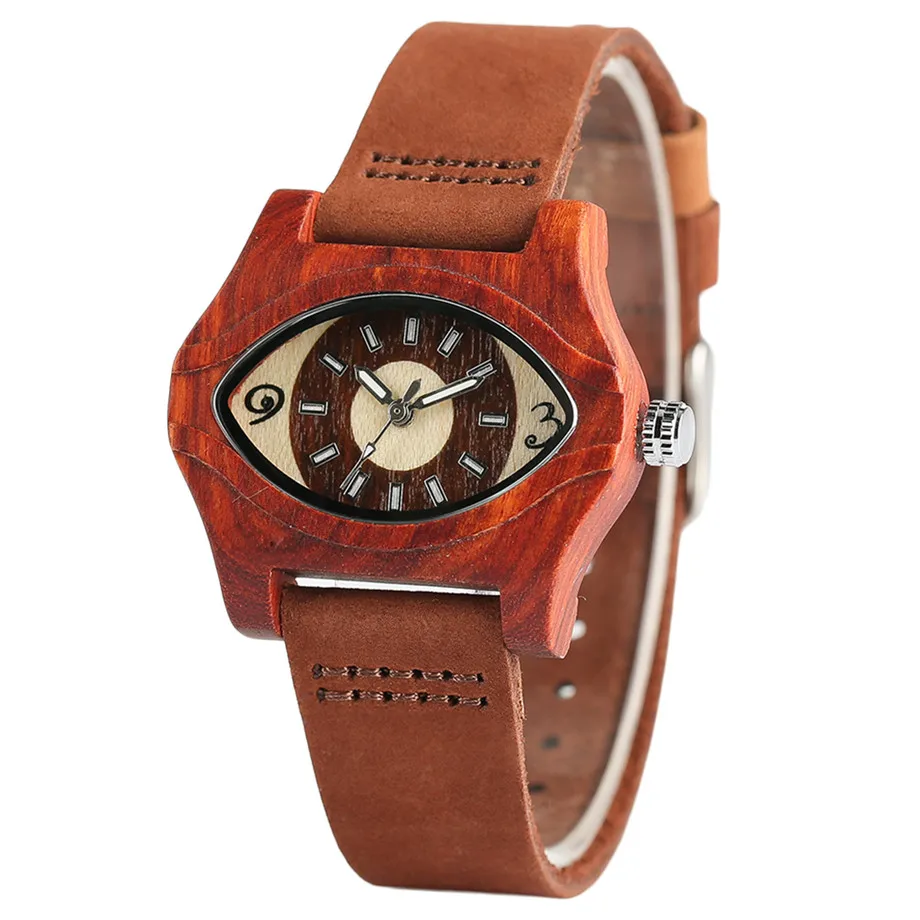 Fashion Women Wooden Watch Special Big Charming Eyes Dial Red Wood Case Exotic Trendy Girls Ladies Wood Wristwatch Teens Clocks (3)
