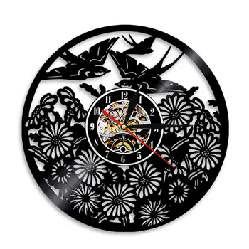 

1Piece Birds Animals Vinyl Record Wall Clock Animals Led Lighting Vintage Home Decor LP Wall Art Handmade Gift For Bird Lovers