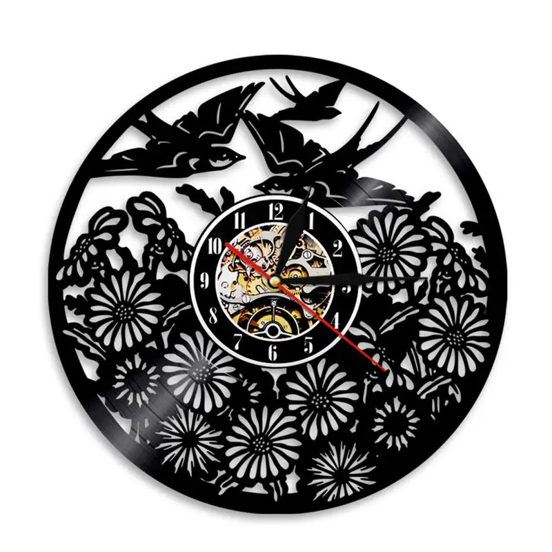  Birds Animals Vinyl Record Wall Clock Led Lighting Vintage Home Decor LP Art Handmade Gift For Bird Lovers | Дом и сад