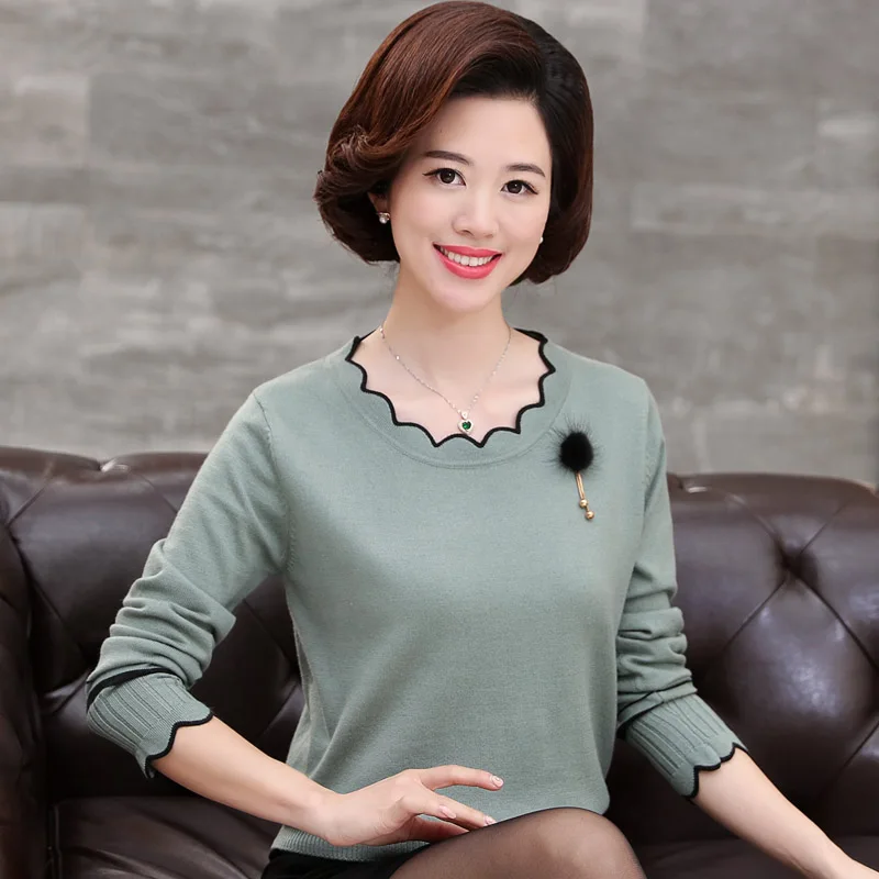 

Autumn Winter 2017 New Middle-Aged Women High Quality Wool Blends Sweater Hedging Loose Knitting Mother Pullover Jumper X605