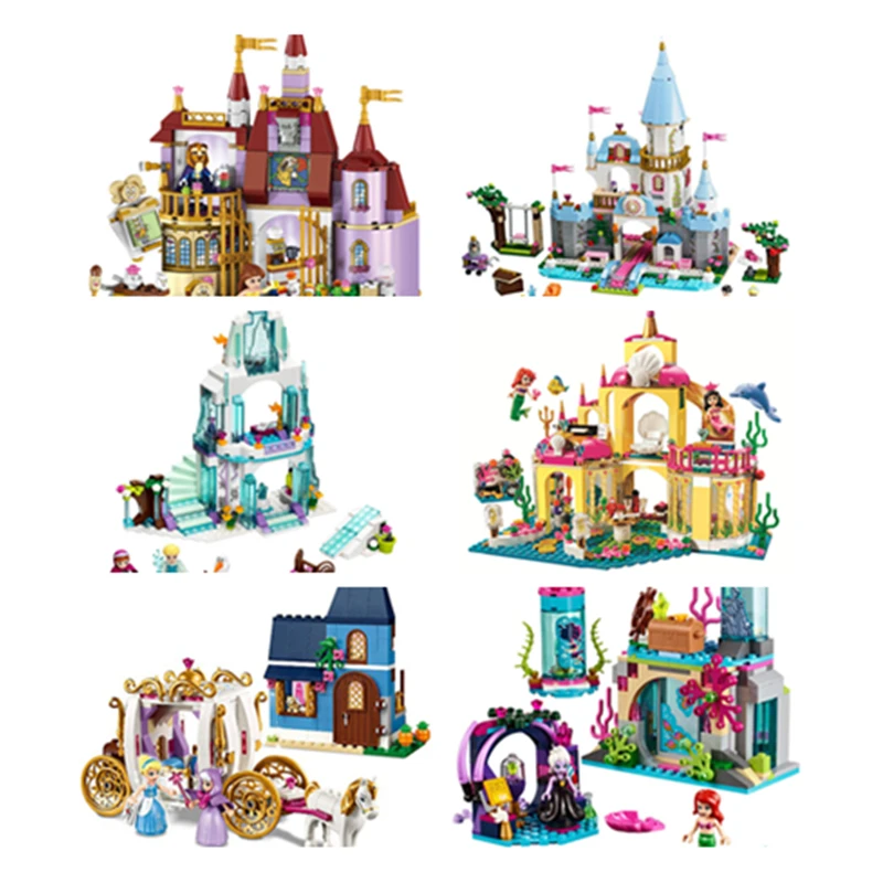 Princess Legoings Cinderella Elsa Anna Mermaid Ariel Castle Building Blocks Figure Girl Friends Bricks toys for children model Princess Legoings Cinderella Elsa Anna Mermaid Ariel Castle Building Blocks Figure Girl Friends Bricks toys for children model
