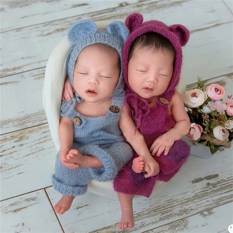 Accessoires De Photographie Pour Nouveau Ne Tenue Pour Bebe Garcon Et Fille Ensemble Chapeau Et Salopette Ours Mignon Doux Mohair Vetements Photo Aliexpress