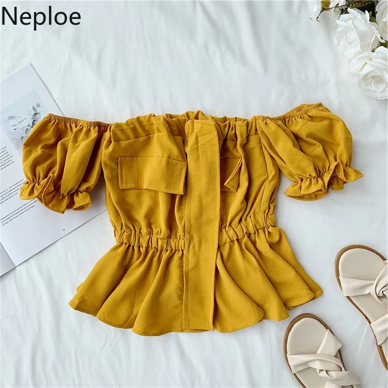 

Neploe Women Summer Ruffle Blouse 2019 Sexy Off Shoulder Ladies Tops Korean Slim Blouses Shirt Femme Tunic Blusas Woman Clothes