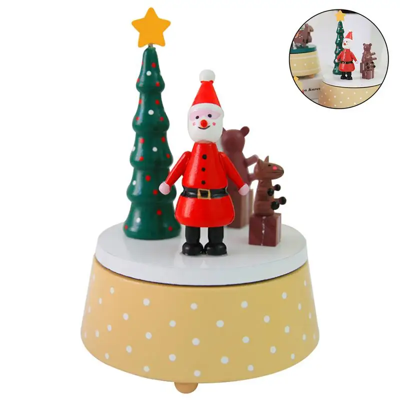 

Christmas Fantasy Rotating Wooden Music Box Christmas Tree Eight Tone Box Christmas Decoration Gift