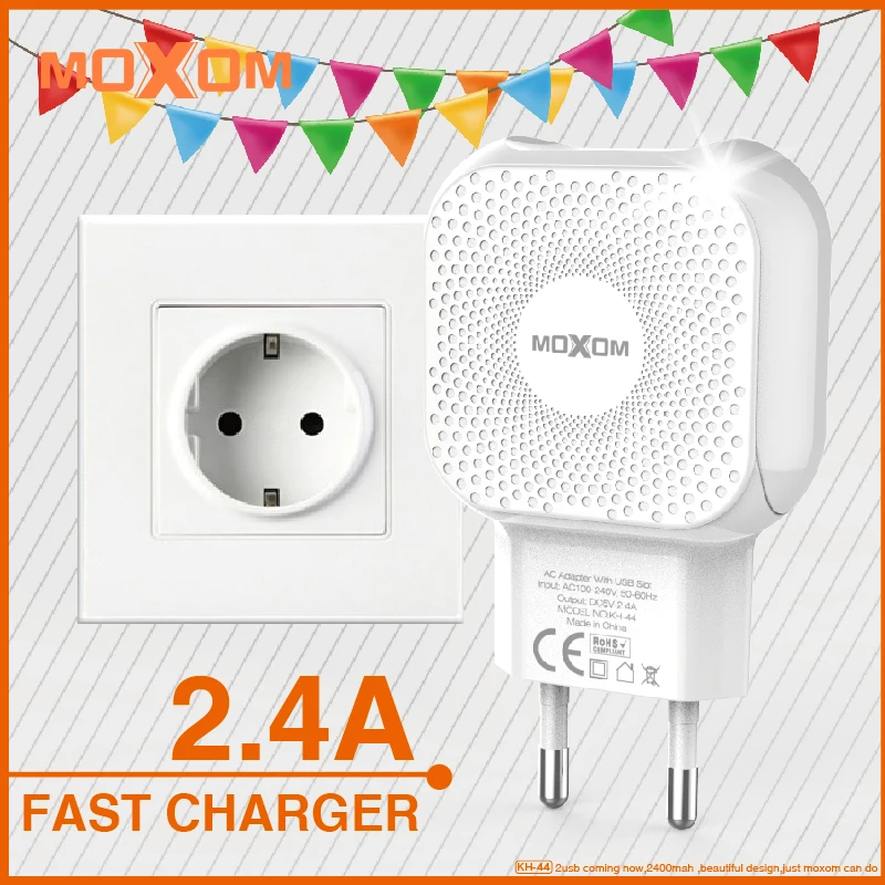 

MOXOM USB Wall Charger For Samsung Mobile Phone Charger For iPhone Dual USB Charger For Xiaomi Charger Adapter 5V 2.4A UK Plug