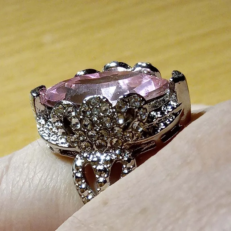 Moda Mujer Love кольца для женщин свадебный подарок кольца серебряное большое кольцо с розовым камнем Роскошные Ювелирные Изделия Bague Femme девушка Anillos O5/X776
