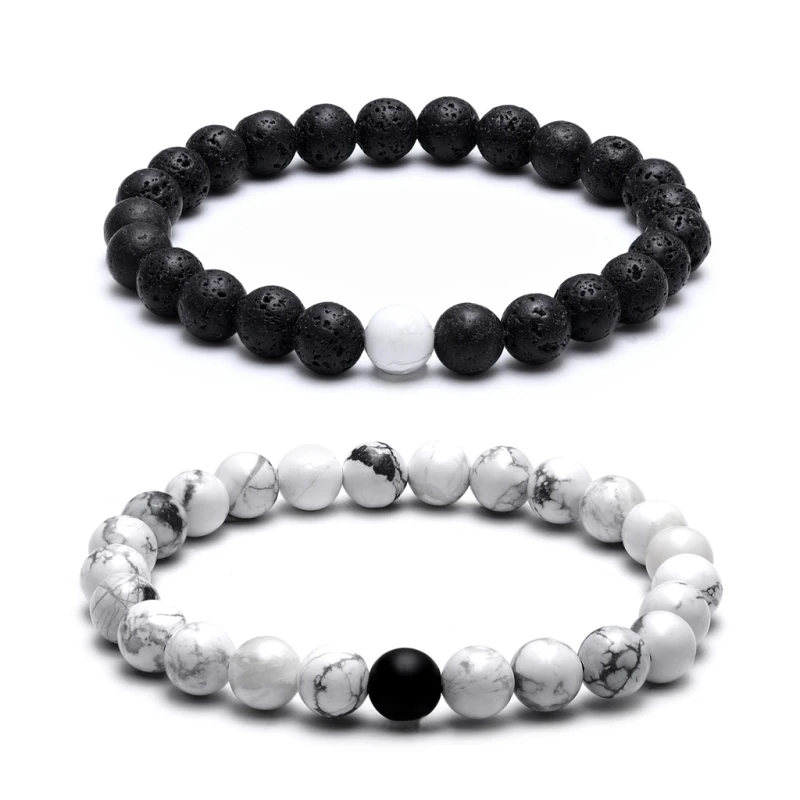TANGYIN, brazalete de pareja con abalorios de Lava Natural de 8mm en negro y blanco, Pulseras con cuentas para hombres y mujeres, Pulseras de joyería|Pulseras de amuleto| - AliExpress