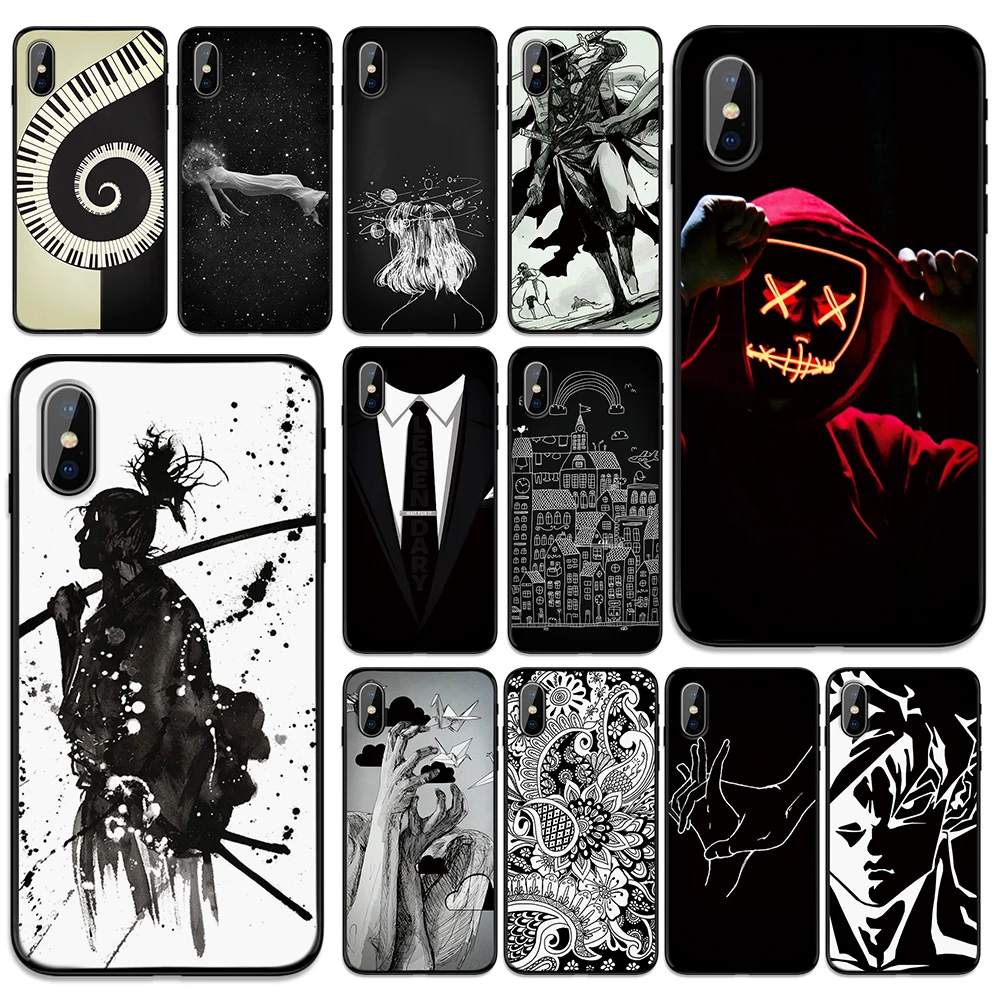 Black and white art pictures Soft TPU Case Cover for Apple iPhone 6 6S 7 8 Plus 5 5S SE X XS MAX XR Silicone Cases | Мобильные