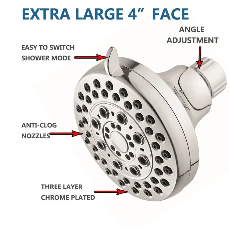Mrosaa 4 дюймов высокая Давление Chrome Насадки для душа настенный душ насадка с 5-режим душа повернуть совместное Регулируемая кран