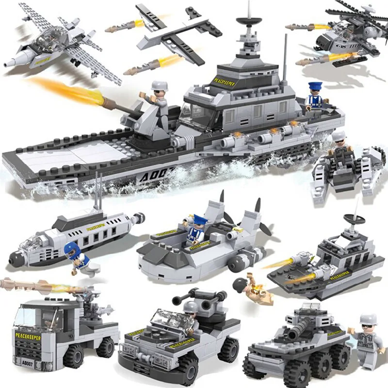 

732pcs Legoings 8 In 1 Can Build 25 Models Military Ship DIY Model Building Blocks Kits Boys Gifts Kid's Fun