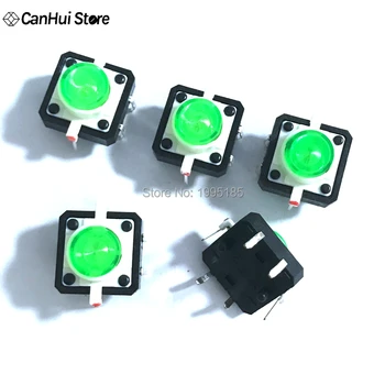 

(20 pcs/lot) 12x12x7.3 mm Tactile Push Button Switch Momentary Tact 12X12X7.0mm With LED Lights Green 12*12*7.3mm