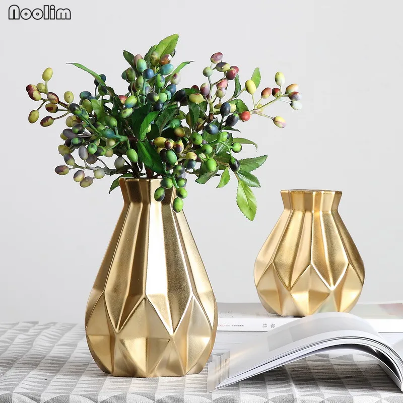 NOOLIM Золотая Скандинавская керамическая гидропонная Маленькая ваза оригами для украшения дома, гостиной, стола, мини контейнер для сушеных цветов