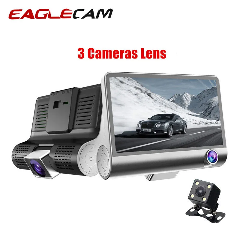 

3 Cameras Lens Dash Cam Dash Camera Dual Lens 4 Inch IPS Car DVR With Rearview Camera Video Recorder Auto Registrator Dvrs