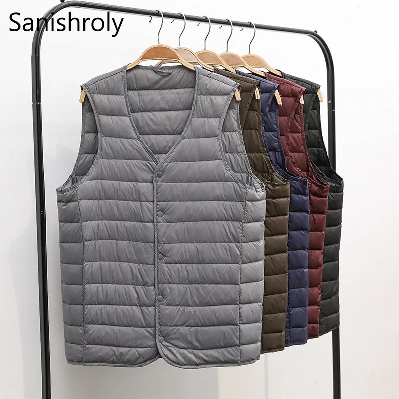 

Sanishroly Autumn Winter White Duck Down Vest Coat Men Ultra Light Down Vests Jacket Male Sleeveless Waistcoat Plus Size 3XL 390