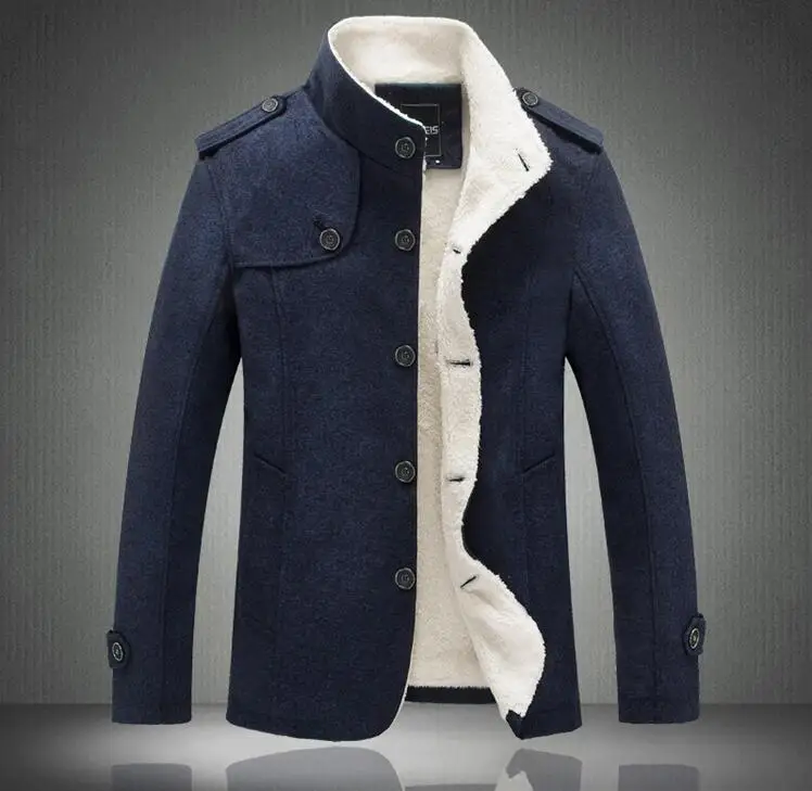 Зимнее Мужское пальто с флисовой подкладкой, плотное теплое шерстяное пальто, осеннее пальто, мужское шерстяное пальто, брендовая шерстяная куртка