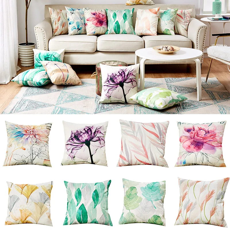 

Cushion Cover Linen Pillow Cover For Living Room Decoration Flower Pillowcase 45*45 Funda Cojin Wedding Summer Home Decorative