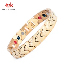 Oktrendy Модные мужские био браслет для магнитотерапии Классическая титановая сталь кровяное давление гематит Теннисный браслет