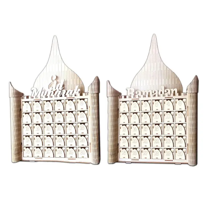 

Wooden MDF Muslim Eid Mubarak Ramadan Sign Advent Calendar Countdown House Drawer Party DIY Decoration