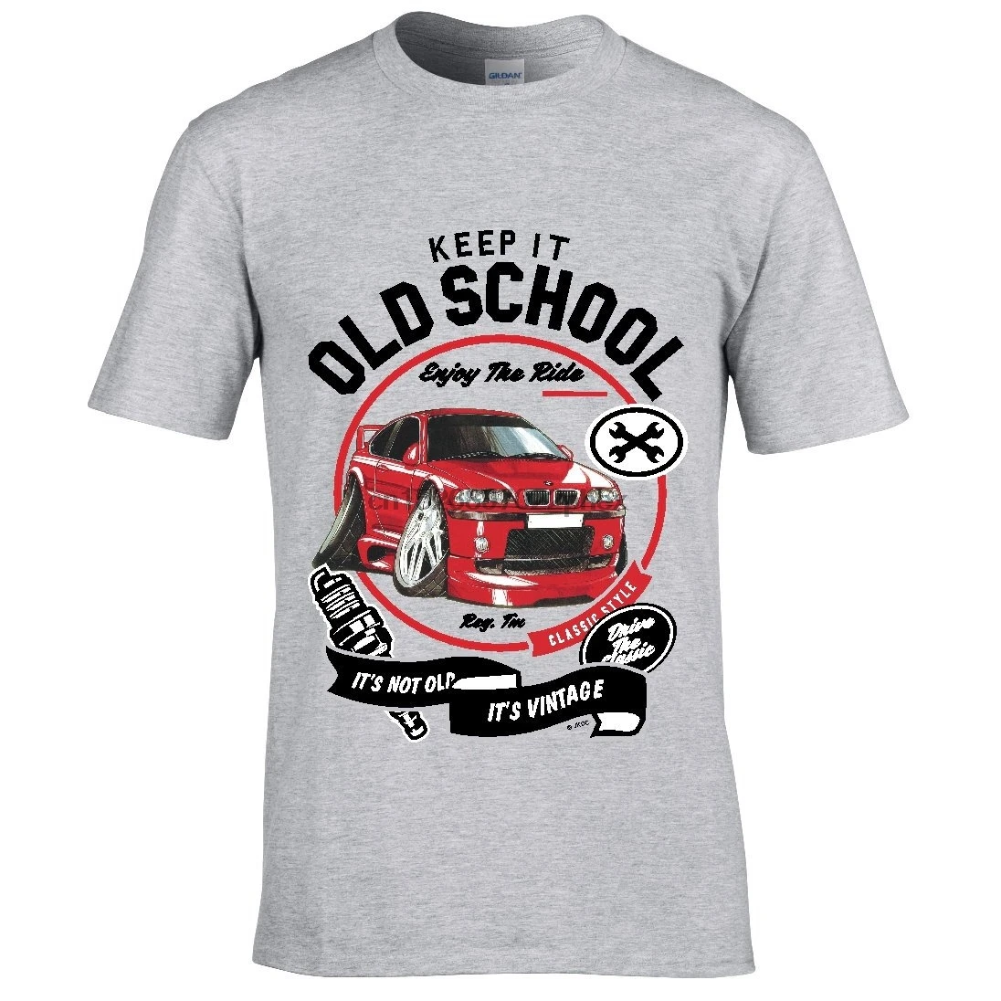 Keep It Old School Motif and Licensed Retro Red German Beemer 3 Series E46 M3 car Image gift Mens Lt. Grey t-shirt top | Мужская одежда