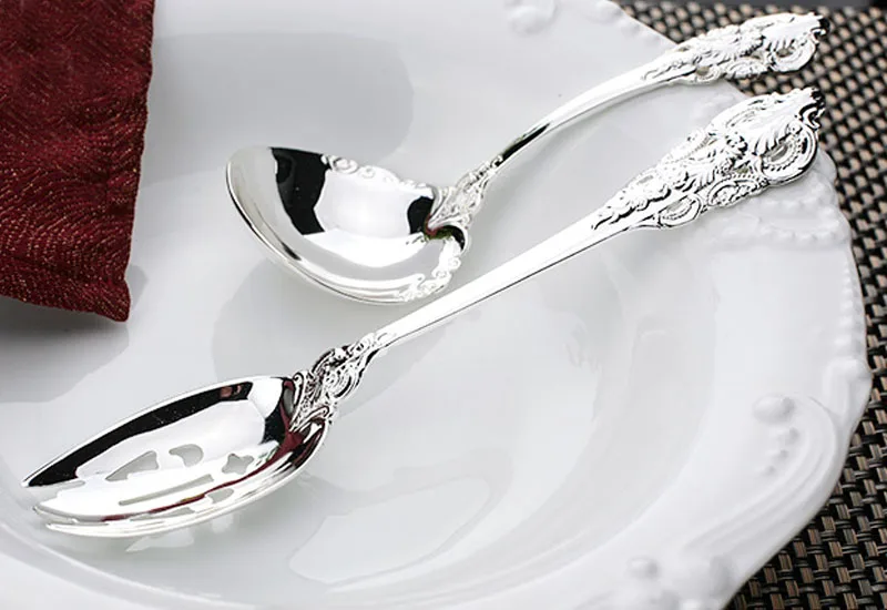 Retro Creative Rose embossed Silver 304 stainless steel silver steak spoon knife fork (5)