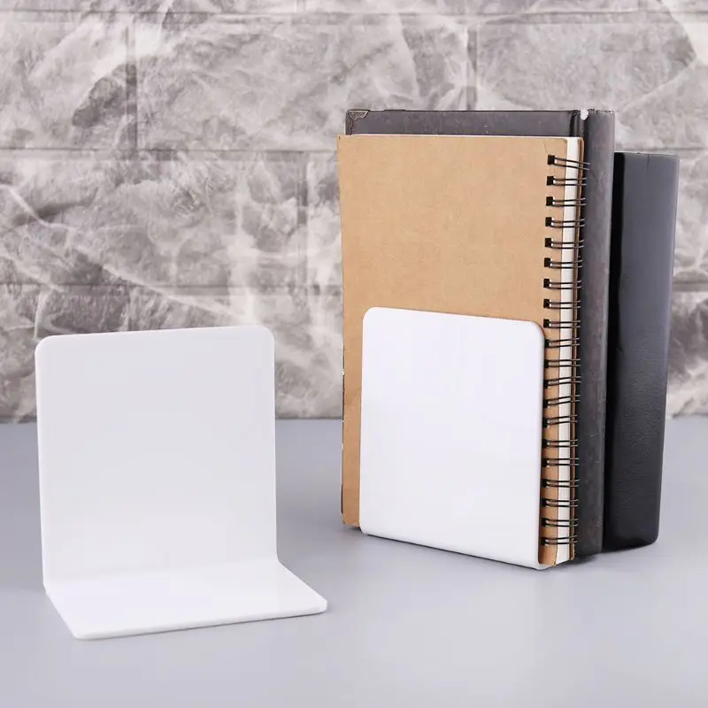 

2Pcs White Acrylic Bookends L-shaped Desk Organizer Desktop Book Holder School Stationery Office Accessories